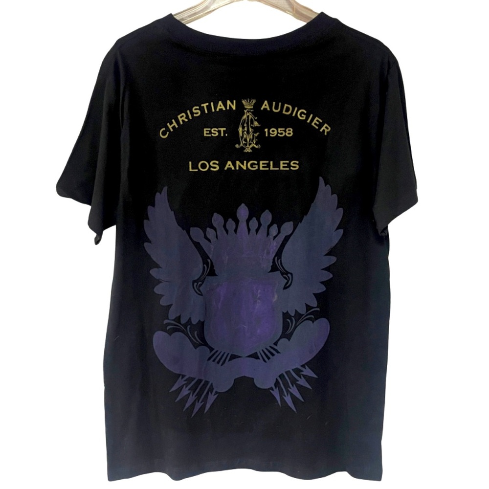 NWT Christian Audigier Black White Crown Design 100% Cotton Tee Shirt Sz M - Picture 2 of 6